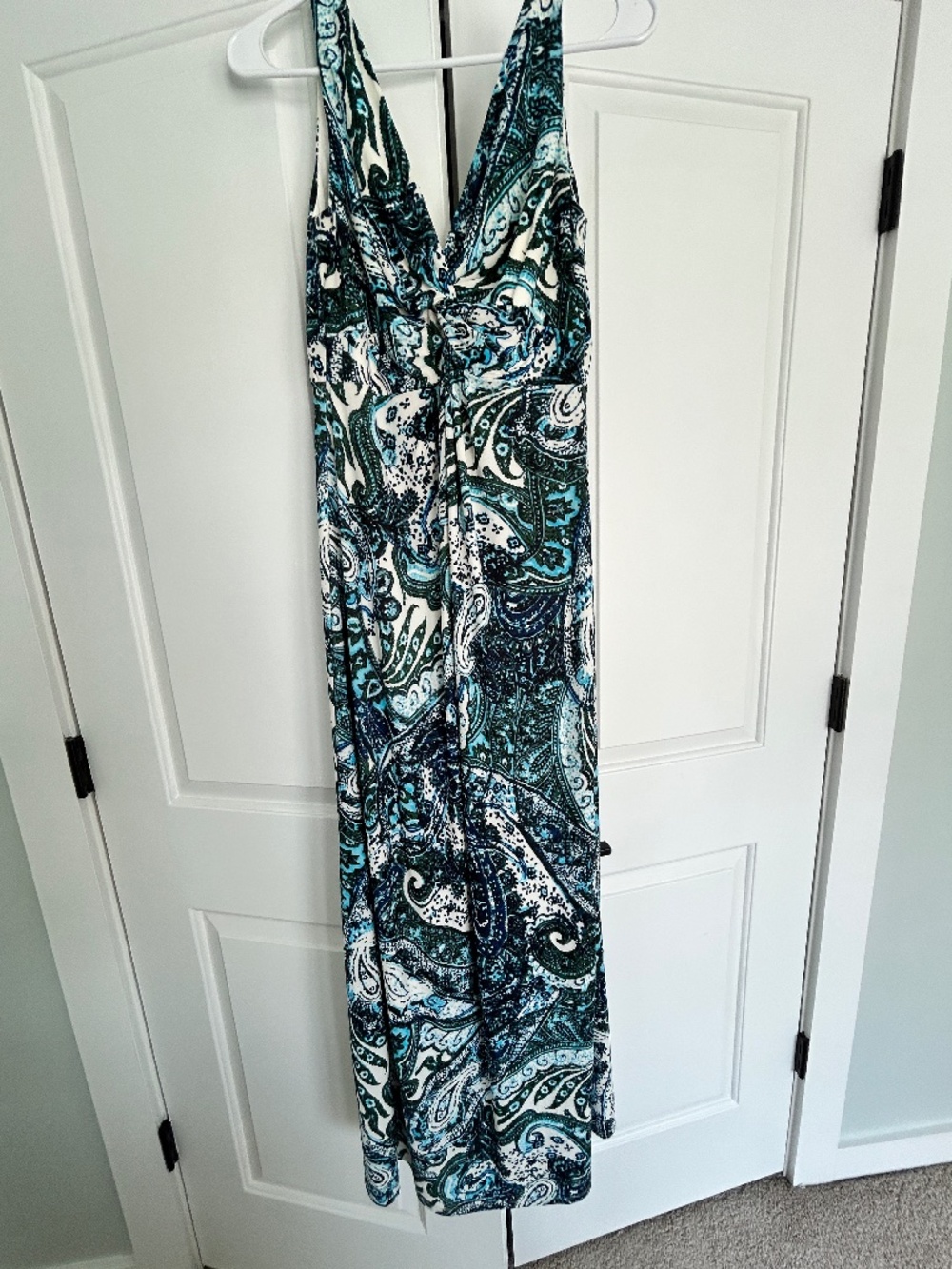 Chaps Paisley Maxi Dress | Teal Navy White | V-Neck | Size S/P